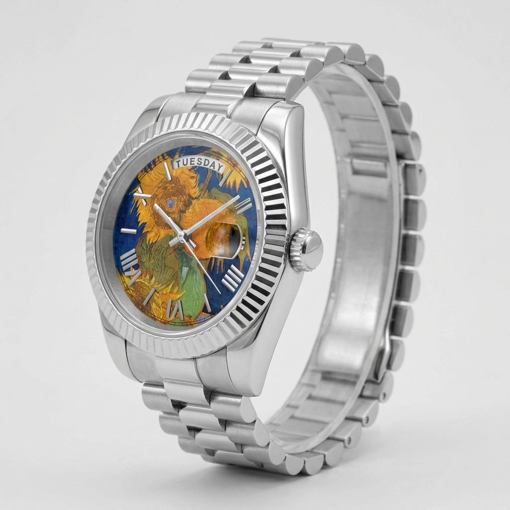 BREITVACHER Van Gogh Day-Date - three-quarter case view