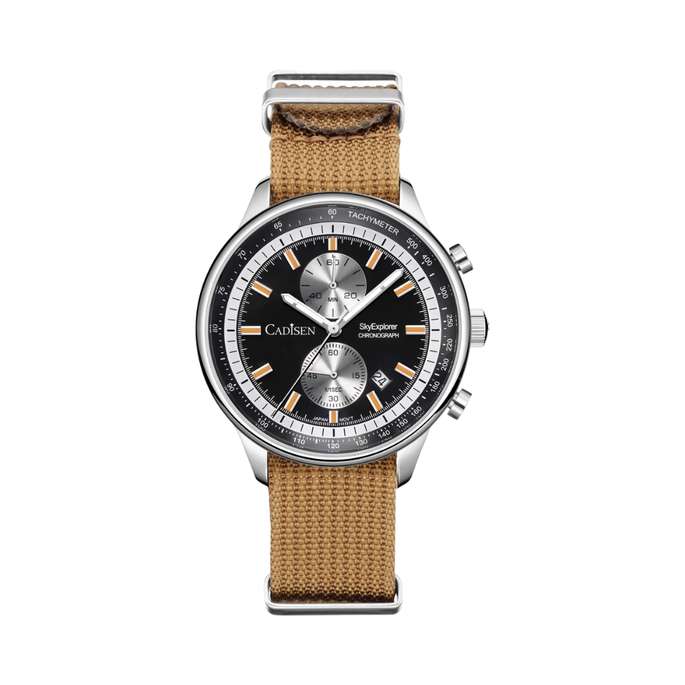 CADISEN C7066 - black dial khaki strap front view packshot