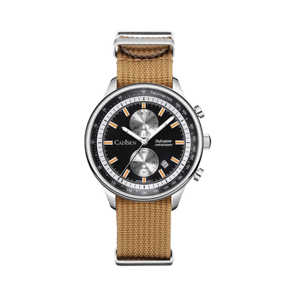CADISEN C7066 - black dial khaki strap front view packshot