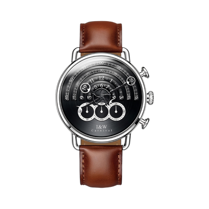 CARNIVAL 8816G - black dial brown strap front view packshot
