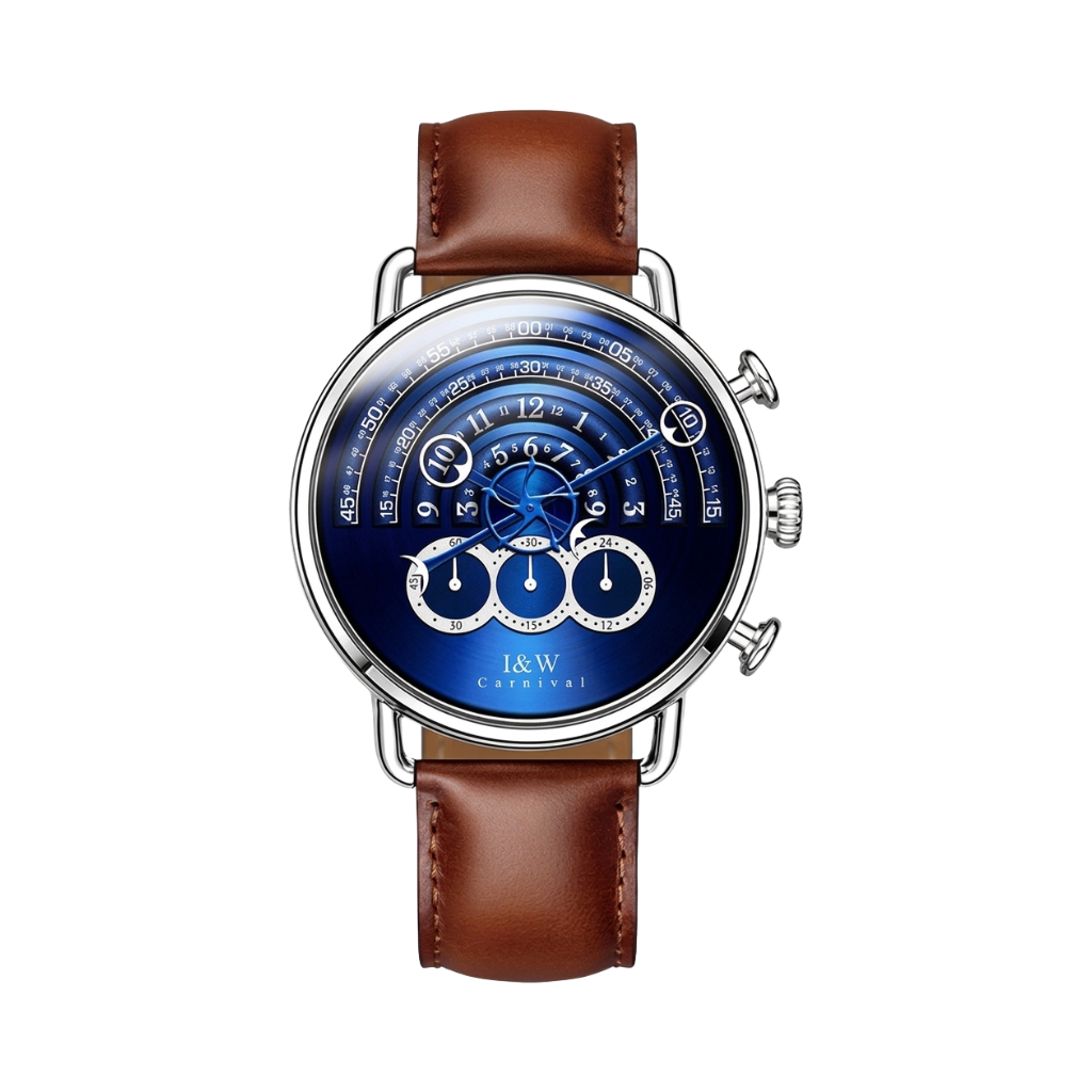 CARNIVAL 8816G - blue dial brown strap front view packshot