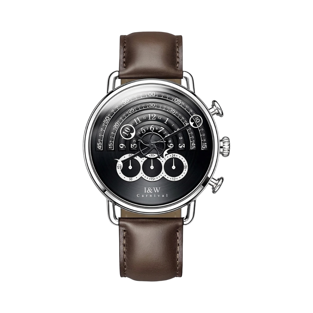 CARNIVAL 8816G - black dial dark brown strap front view packshot