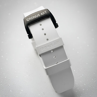 Close-up of fluororubber strap and buckle on CRONUSART CM001-001 men automatic watch