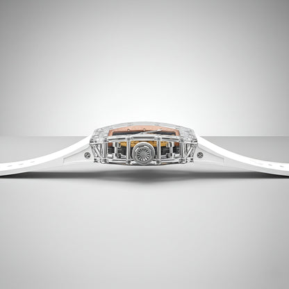 Side profile of CRONUSART CM001-001 men automatic watch showing transparent acrylic tonneau case