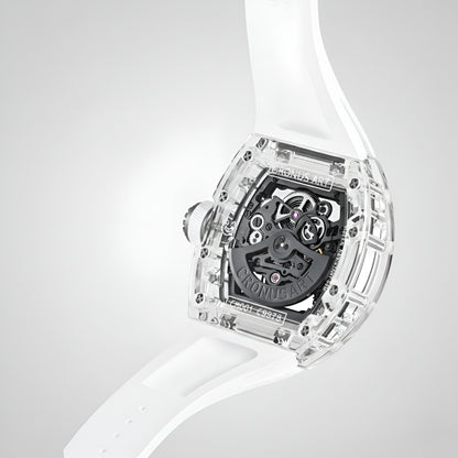 Rear view of Cronusart CM001-039 transparent automatic watch showing movement
