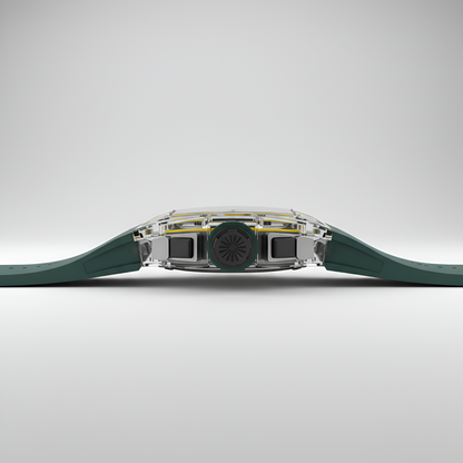 Side profile of Cronusart CM001-10A sapphire chronograph watch showing transparent sapphire case thickness