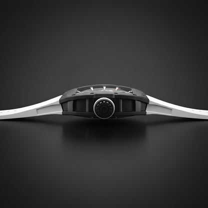 Side profile of CRONUSART CM002-033 men automatic watch showing carbon fibre tonneau case thickness