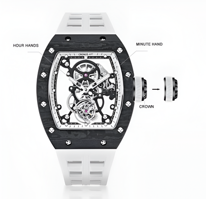 Cronusart CM002 076 - Skeleton dial layout of automatic tourbillon watch with exposed mechanical components