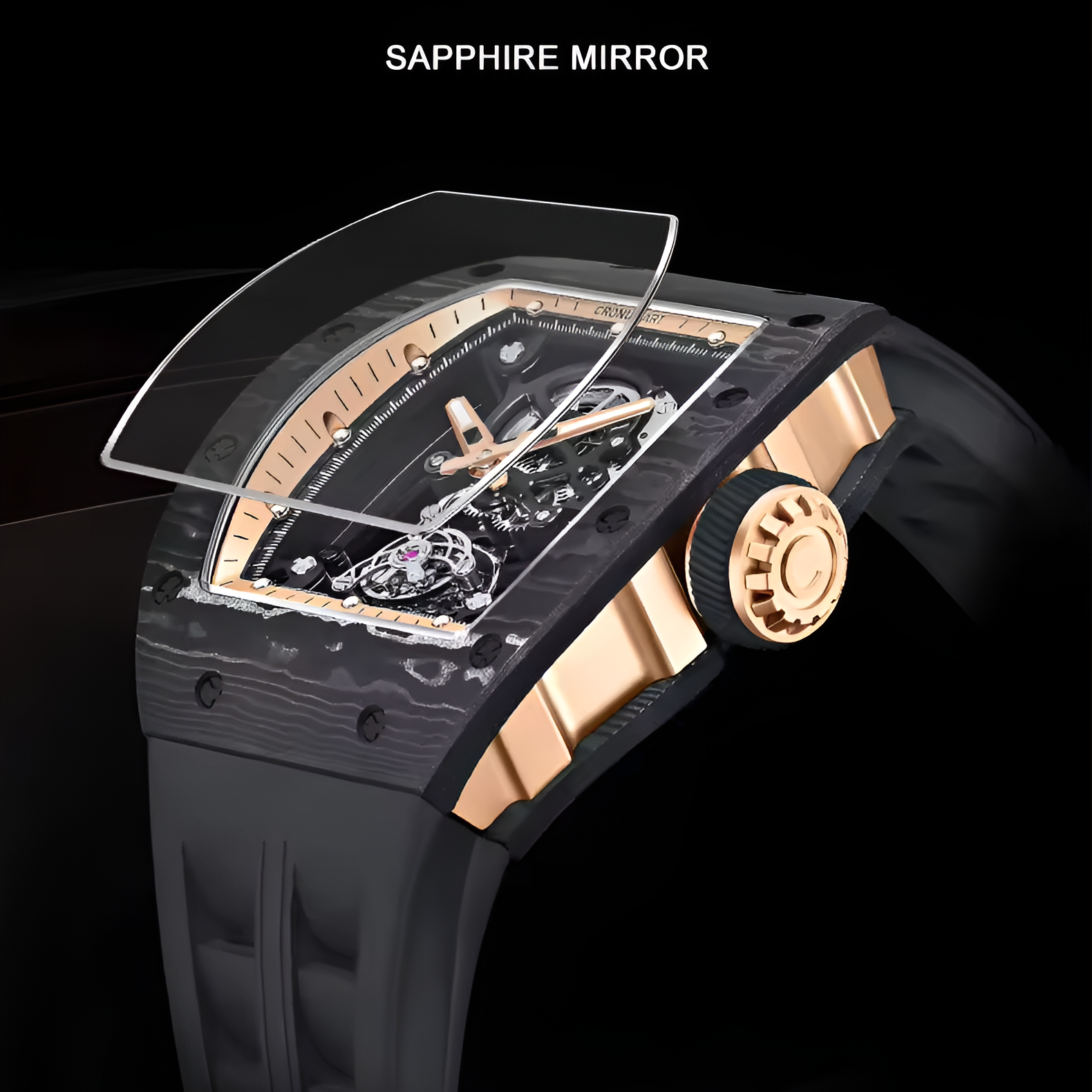 Cronusart CM002-077 - Sapphire mirror crystal protecting skeleton dial of tourbillon watch