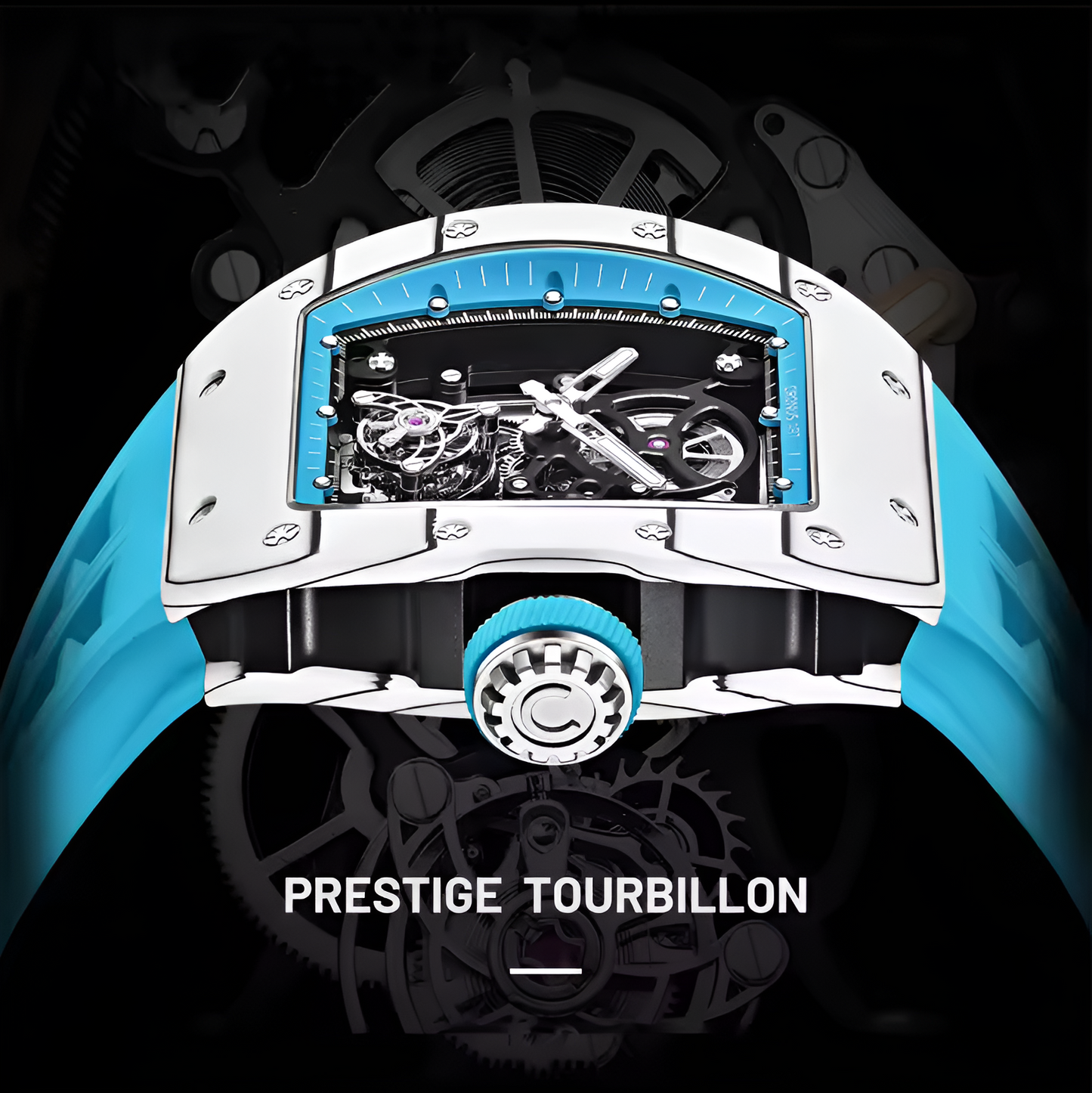 Cronusart CM002-078 - Close up view of rotating tourbillon cage on automatic luxury watch