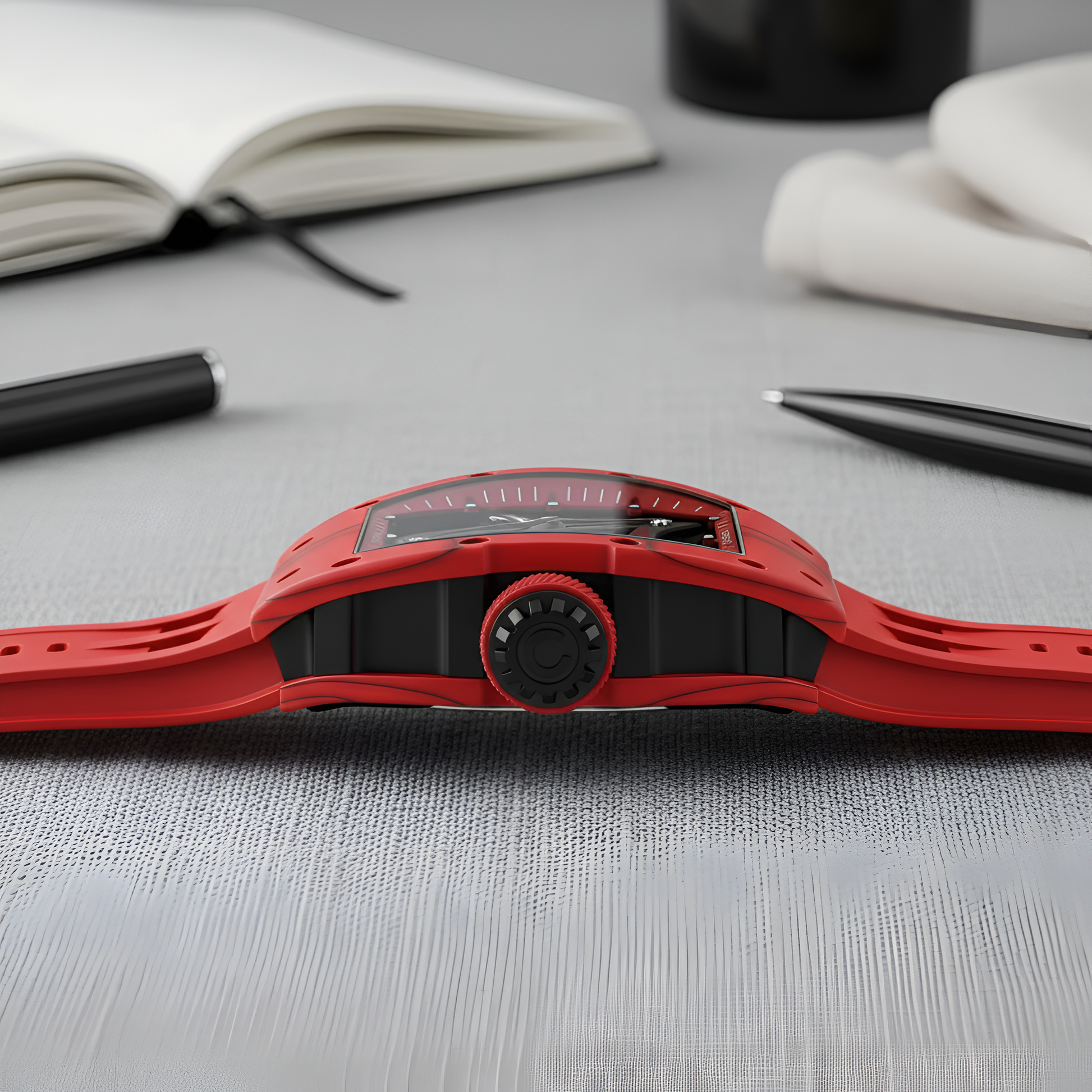 CRONUSART CM002-073 - Carbon Fiber Automatic Skeleton Watch showing NTPT carbon fiber case and 13mm thickness