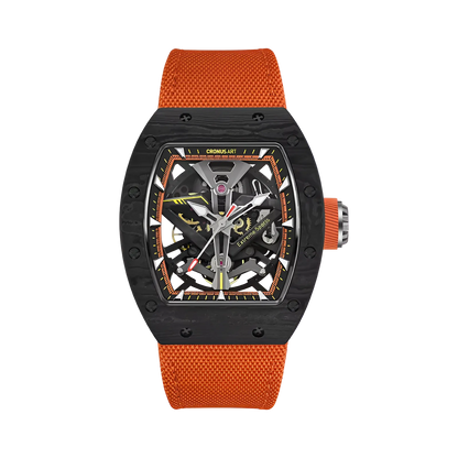 CRONUSART CM002-083 - Tonneau automatic watch for men with carbon fiber case, skeleton movement visibility, and kinetic engineering design