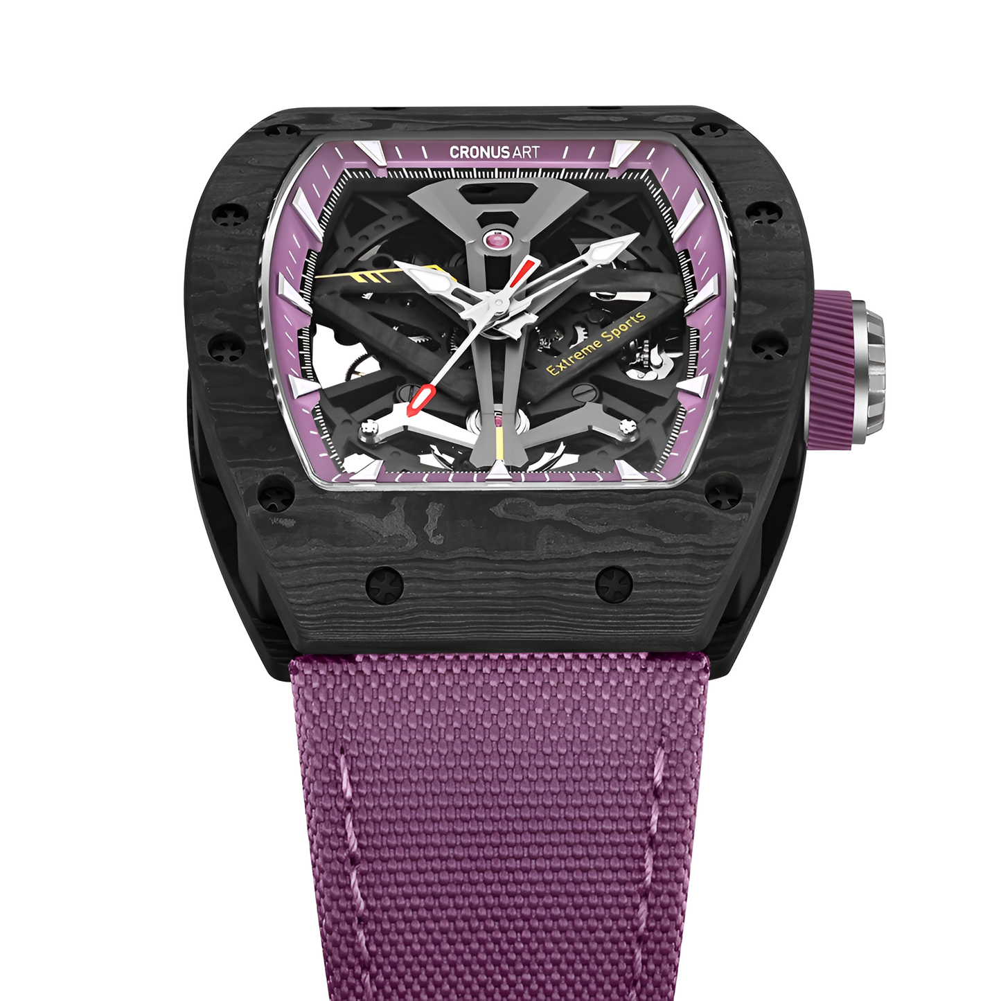 CRONUSART CM002-083 - Luxury skeleton mechanical watch with carbon fiber tonneau case and fully exposed automatic movement