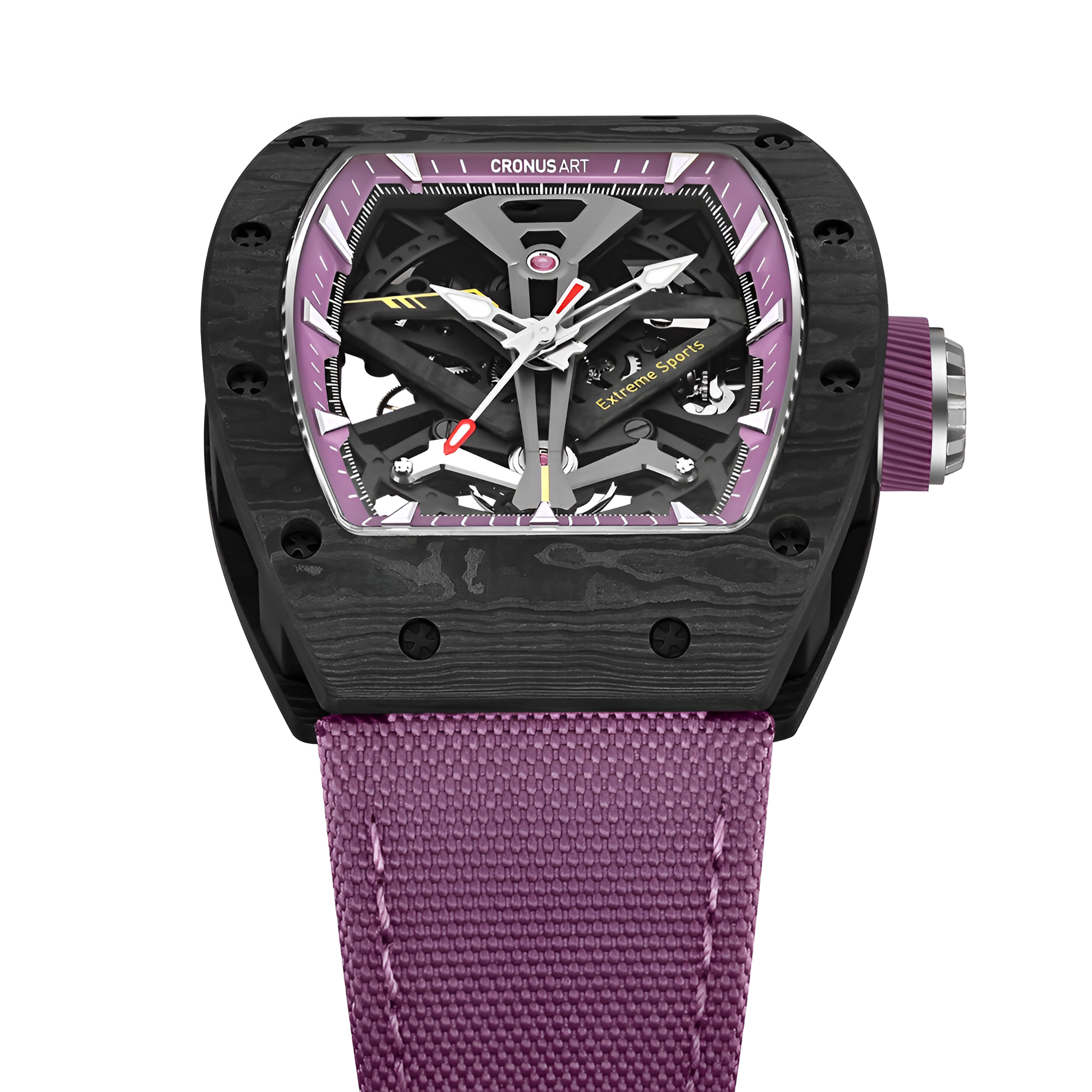 CRONUSART CM002-083 - Luxury skeleton mechanical watch with carbon fiber tonneau case and fully exposed automatic movement