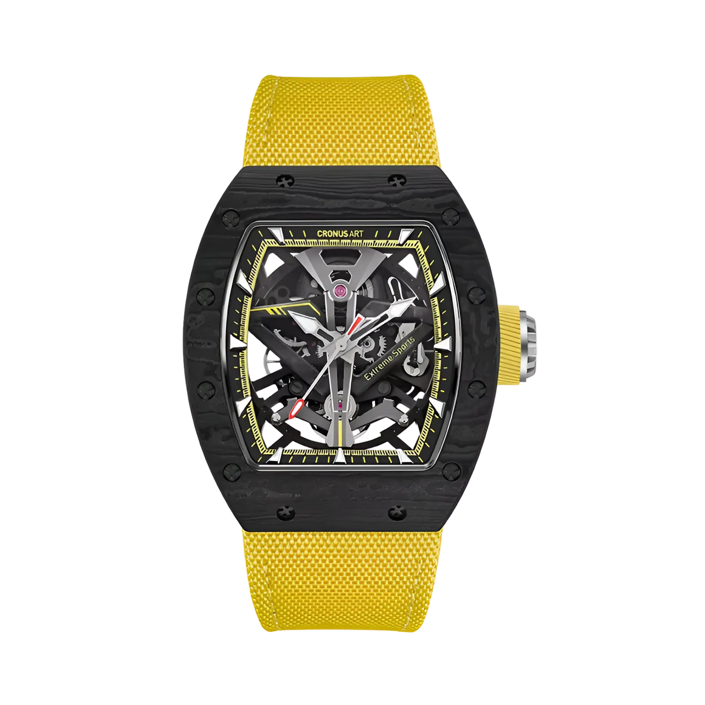 CRONUSART CM002-083 - Carbon fiber skeleton automatic watch featuring tonneau case geometry and exposed mechanical movement