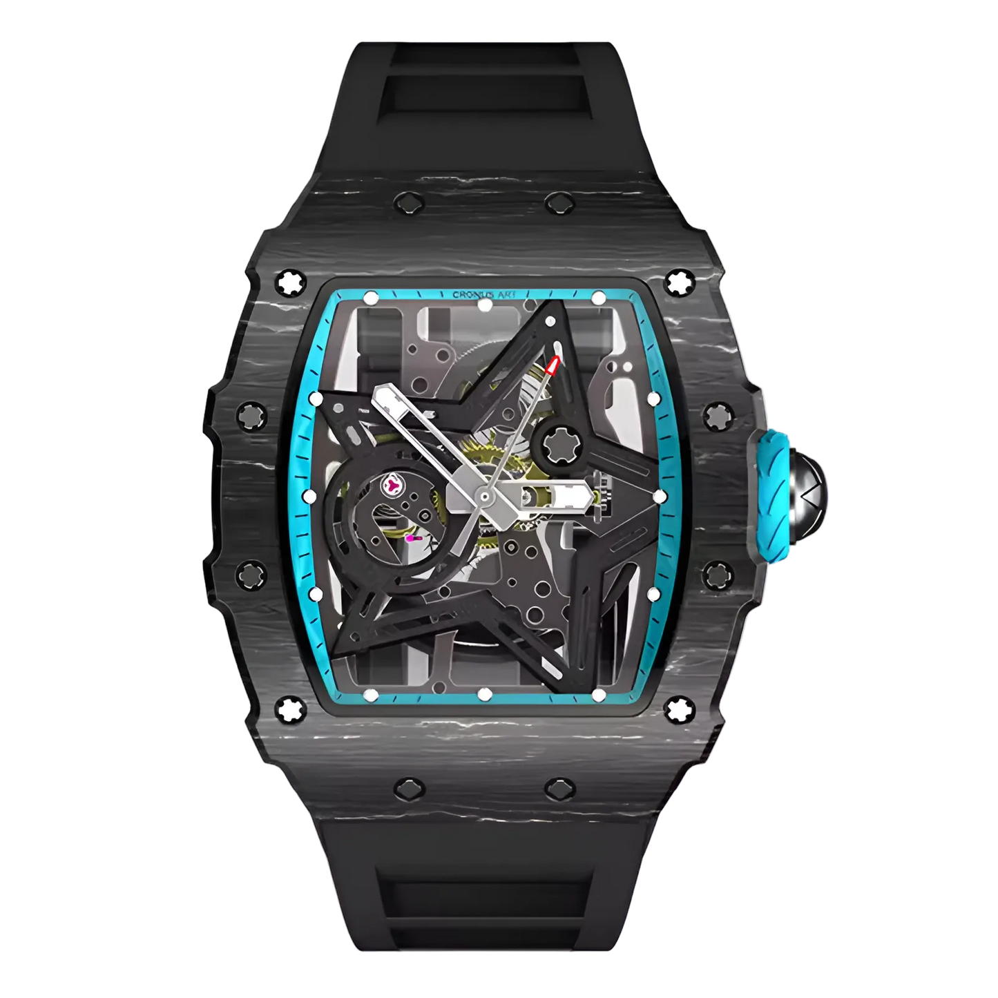 Cronusart CM002-13A - NTPT carbon fiber skeleton watch with blue accent dial and automatic high beat movement