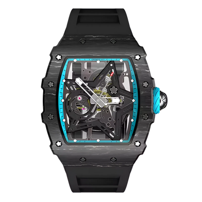 Cronusart CM002-13A - NTPT carbon fiber skeleton watch with blue accent dial and automatic high beat movement