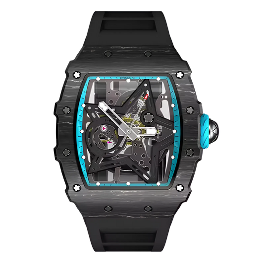 Cronusart CM002-13A - NTPT carbon fiber skeleton watch with blue accent dial and automatic high beat movement