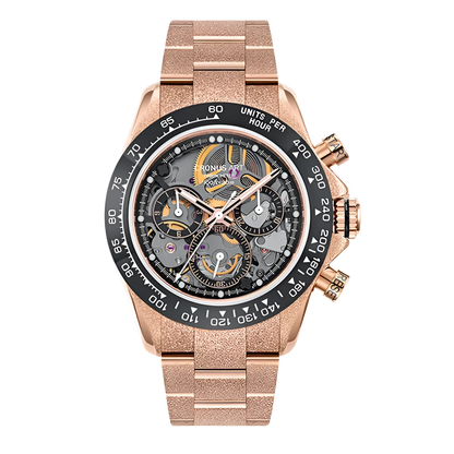 Cronusart CM015-012 - Automatic skeleton chronograph watch with ceramic bezel and rose gold stainless steel bracelet