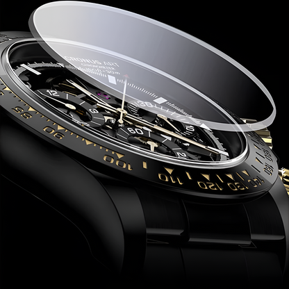 CRONUSART CM015-03 - Men's chronograph watch with anti-scratch sapphire mirror crystal protecting the black dial and gold accents