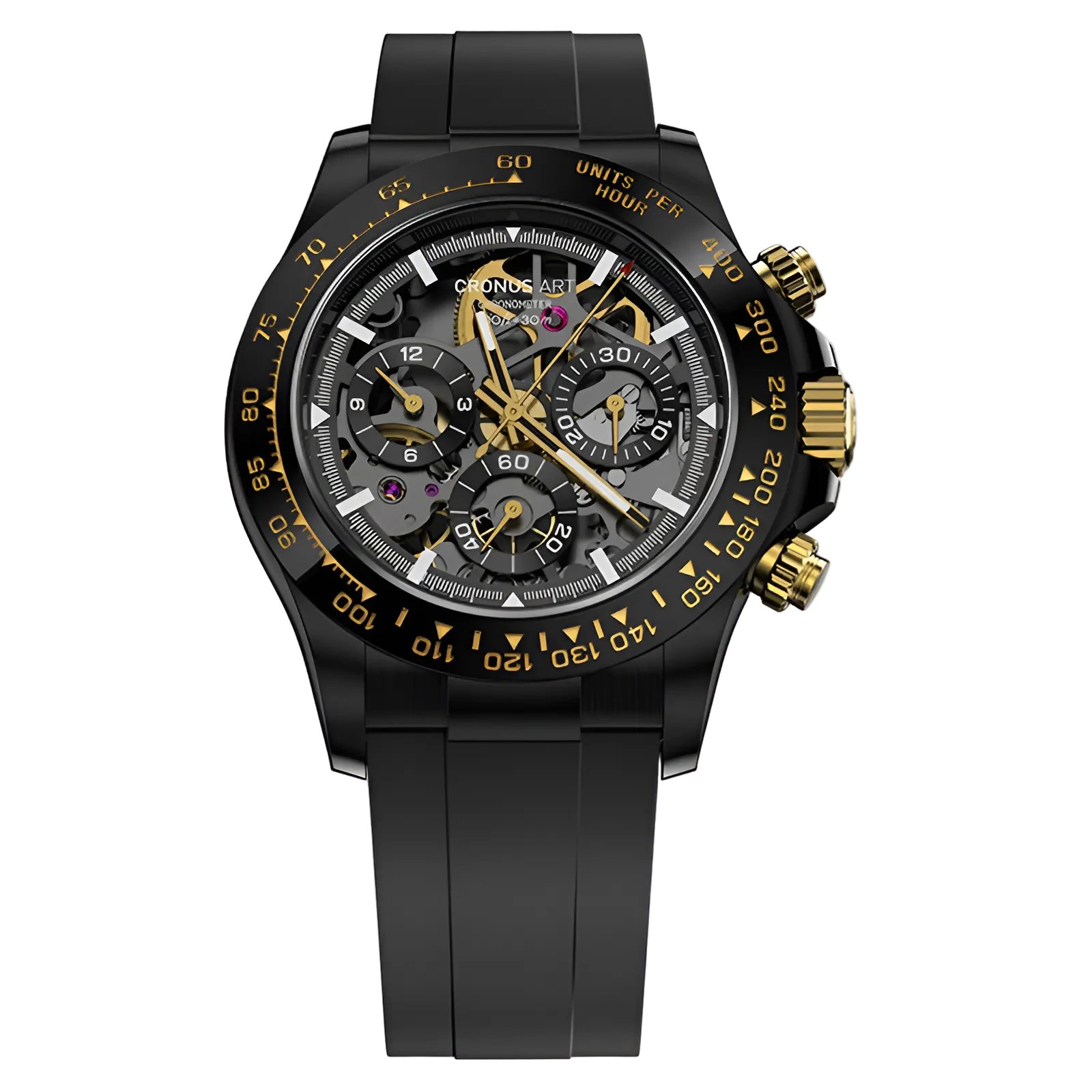 CRONUSART CM015-03 - Chronograph with black case, gold accents, and tachymeter bezel