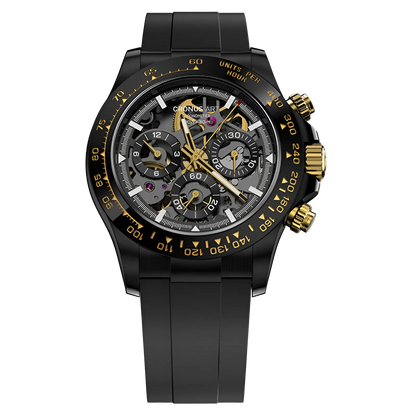 CRONUSART CM015-03 - Chronograph with black case, gold accents, and tachymeter bezel