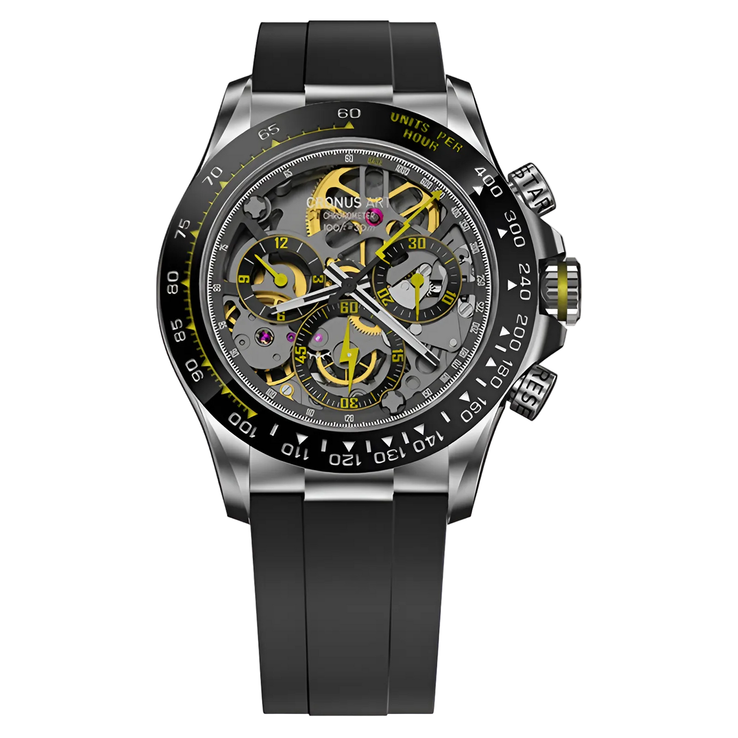 CRONUSART CM015-03 - Chronograph with black case, yellow accents, and tachymeter bezel