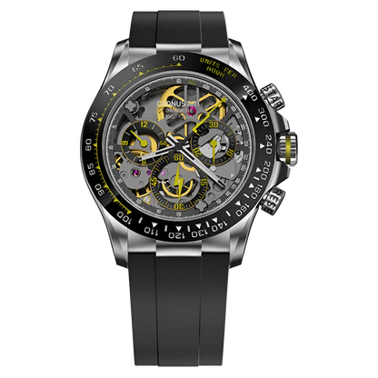 CRONUSART CM015-03 - Chronograph with black case, yellow accents, and tachymeter bezel