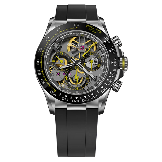 CRONUSART CM015-03 - Chronograph with black case, yellow accents, and tachymeter bezel
