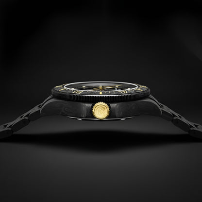 CRONUSART CM016-026 - Men Automatic and Mechanical Watch Black with gold accents on a black background