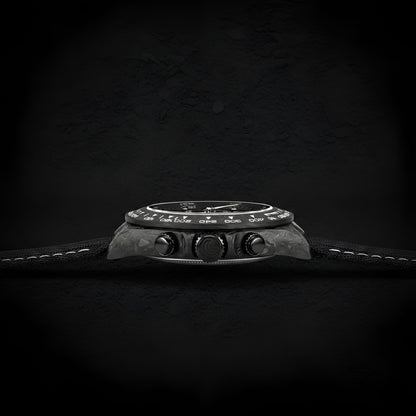 Side profile of Cronusart CM016-069 forged carbon automatic watch highlighting slim case design