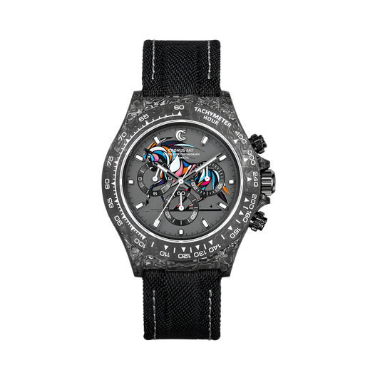 Front view of Cronusart CM016-069 forged carbon automatic watch with Year of the Horse dial