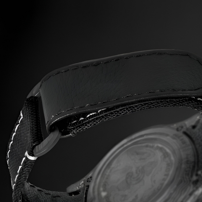 Hybrid canvas and leather strap detail of Cronusart CM016-069 forged carbon automatic watch