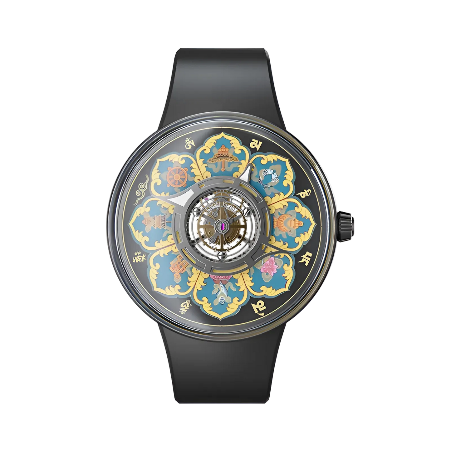CRONUSART CM023-008 - Luxury automatic tourbillon watch with titanium case, visible skeleton movement, tangka enamel dial and 120 hour power reserve
