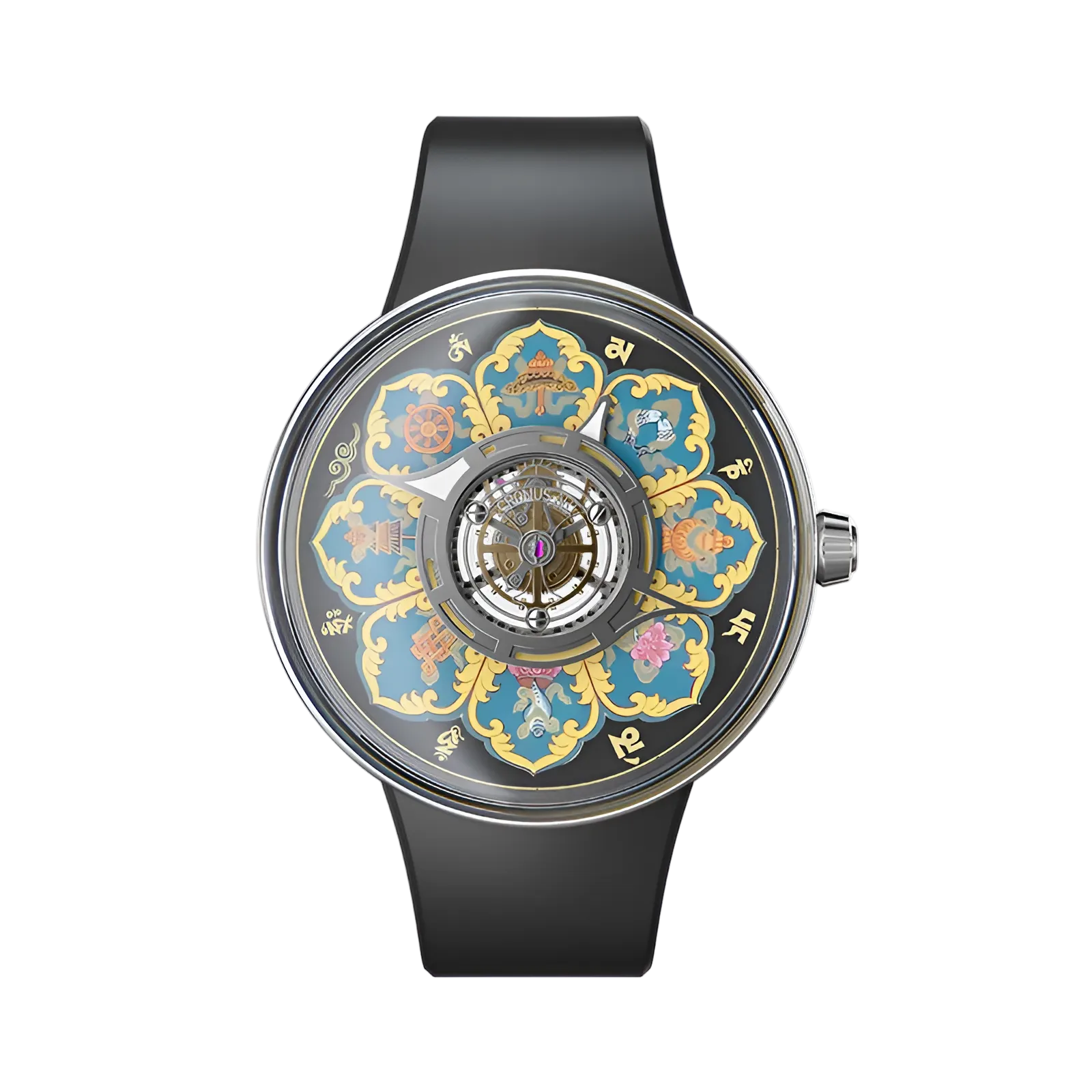 CRONUSART CM023-008 - Titanium automatic tourbillon watch for men featuring skeletonized movement, tangka enamel artistry and 120 hour kinetic autonomy