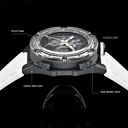 CRONUSART CM025 - Men Automatic Watch 43mm Mechanical Wristwatch Carbon Steel+Acrylic Case Skeleton Dial