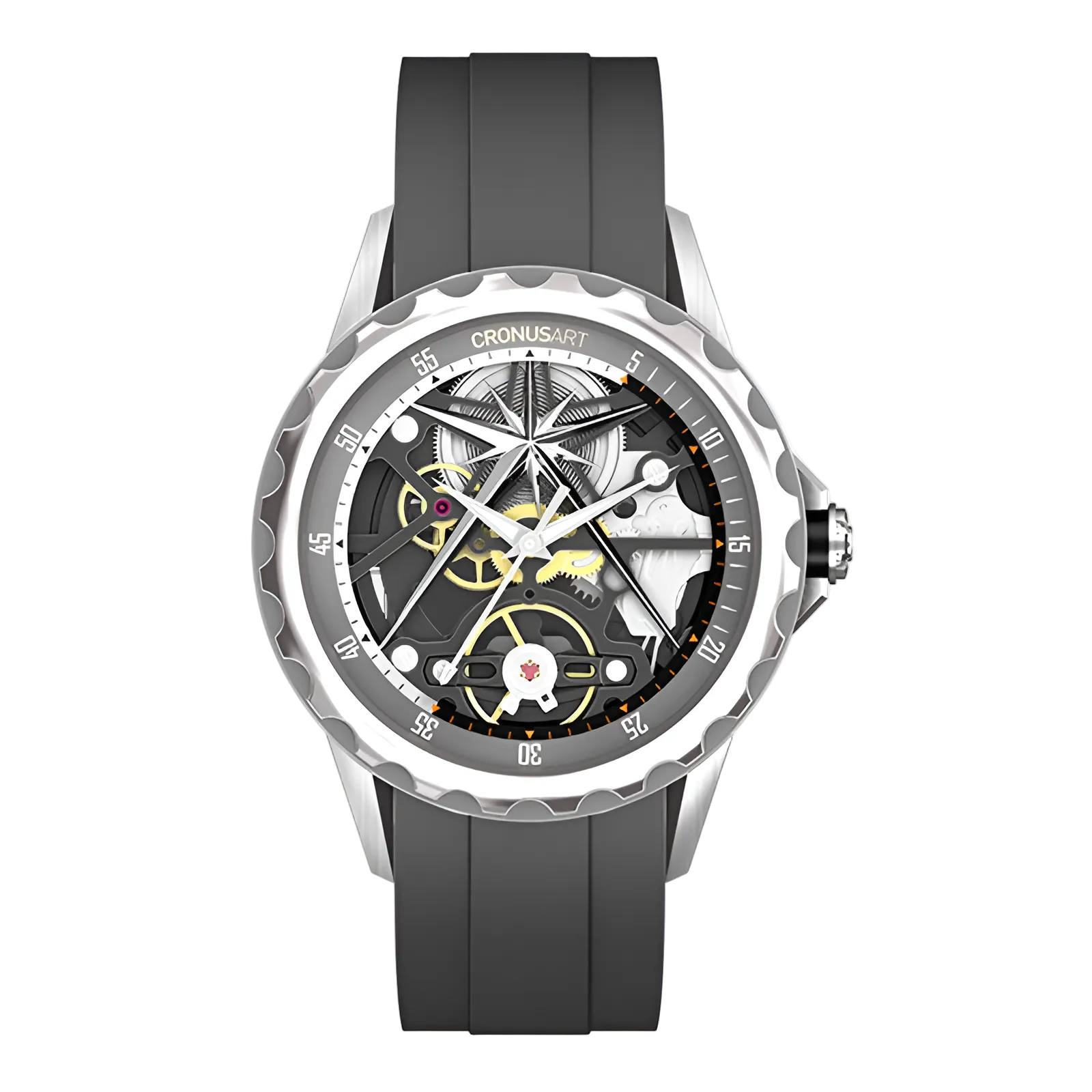 Cronusart CM05-06A - Automatic skeleton watch with black rubber strap and grey bezel, stainless steel case
