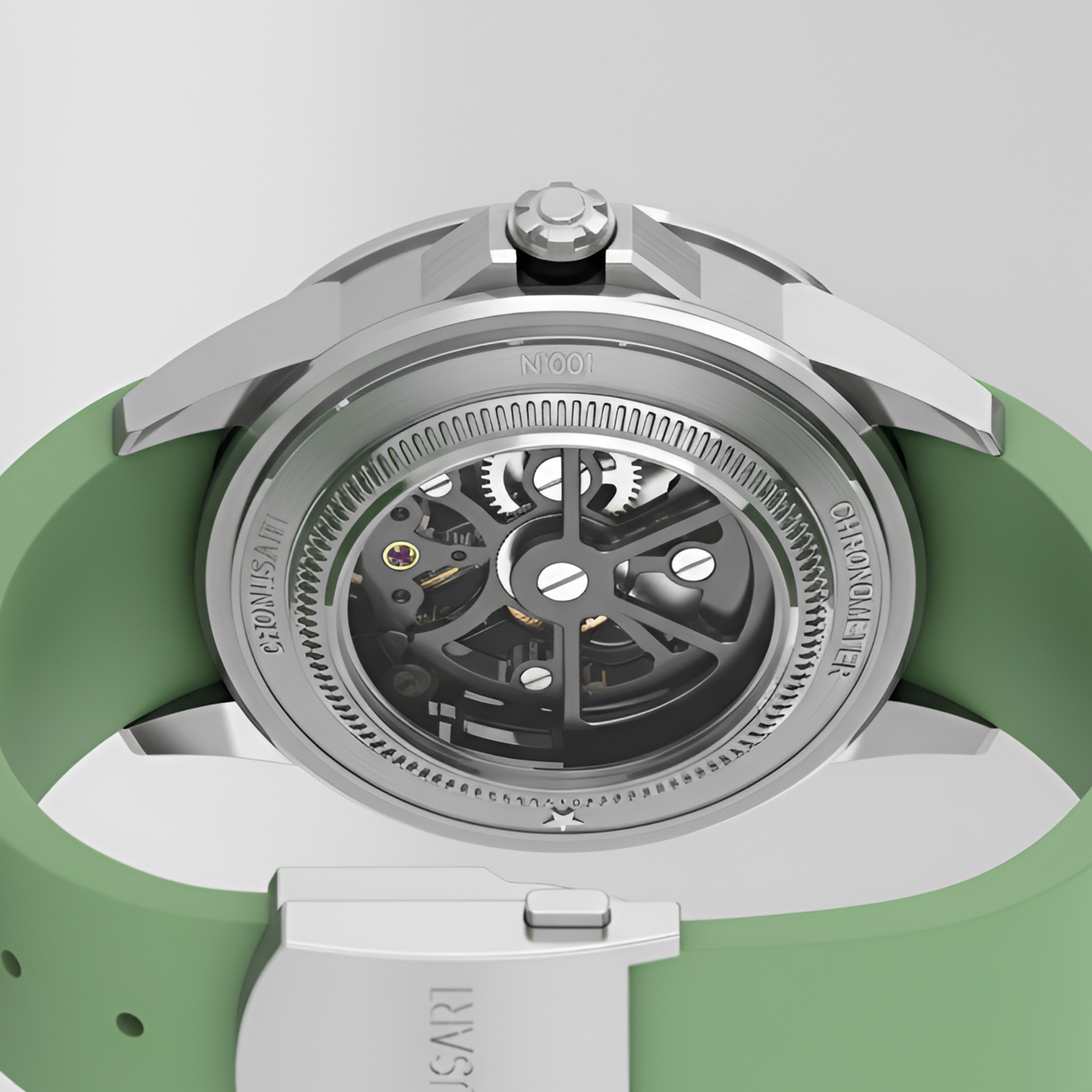 Cronusart CM05-06A - Automatic skeleton watch with a detailed mechanical movement on a light gray background