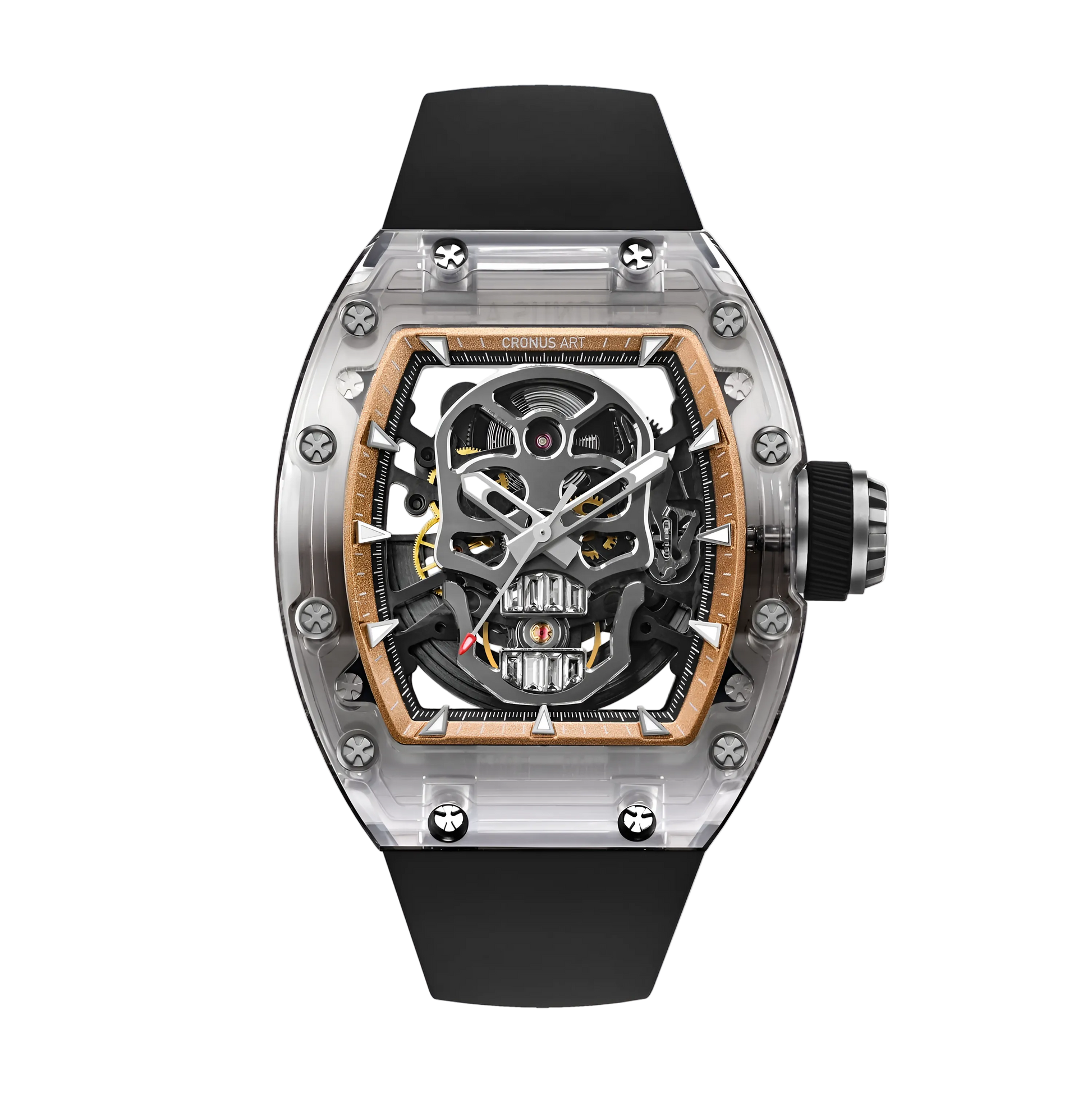 CRONUSART CM08 021 men’s automatic skeleton watch front view with sapphire tonneau case and openworked dial