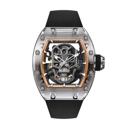CRONUSART CM08 021 men’s automatic skeleton watch front view with sapphire tonneau case and openworked dial