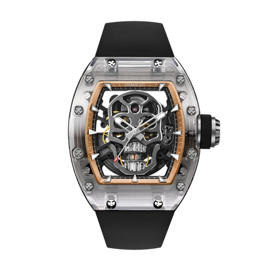 CRONUSART CM08 021 men’s automatic skeleton watch front view with sapphire tonneau case and openworked dial