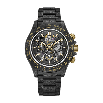 Front view of CRONUSART men’s automatic chronograph watch with carbon fiber case and sapphire dial
