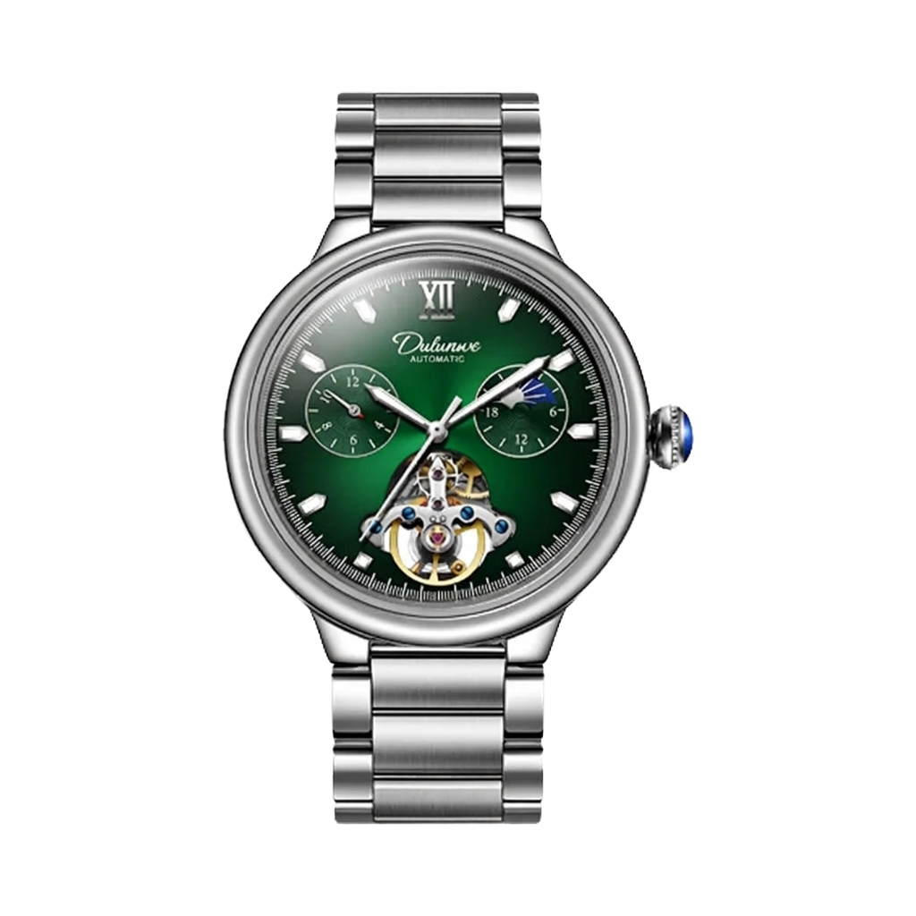 DULUNWE 48905 - green dial steel bracelet front view packshot