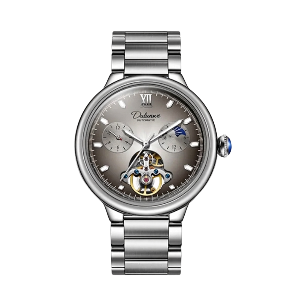 DULUNWE 48905 - grey dial steel bracelet front view packshot