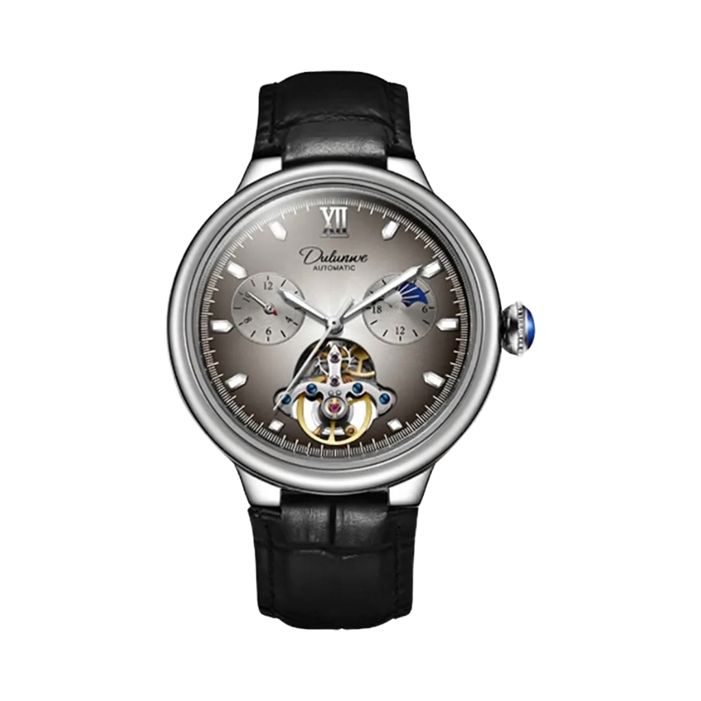 DULUNWE 48905 - grey dial black leather front view packshot