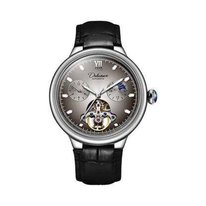 DULUNWE 48905 - grey dial black leather front view packshot