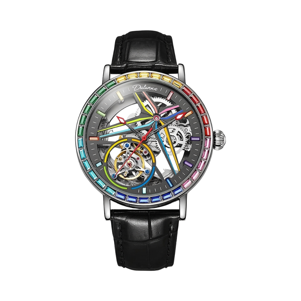 Dulunwe 6057A - black dial leather front view packshot