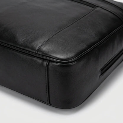 Men's Business Leather Briefcase Bag — close-up of smooth leather and base seam