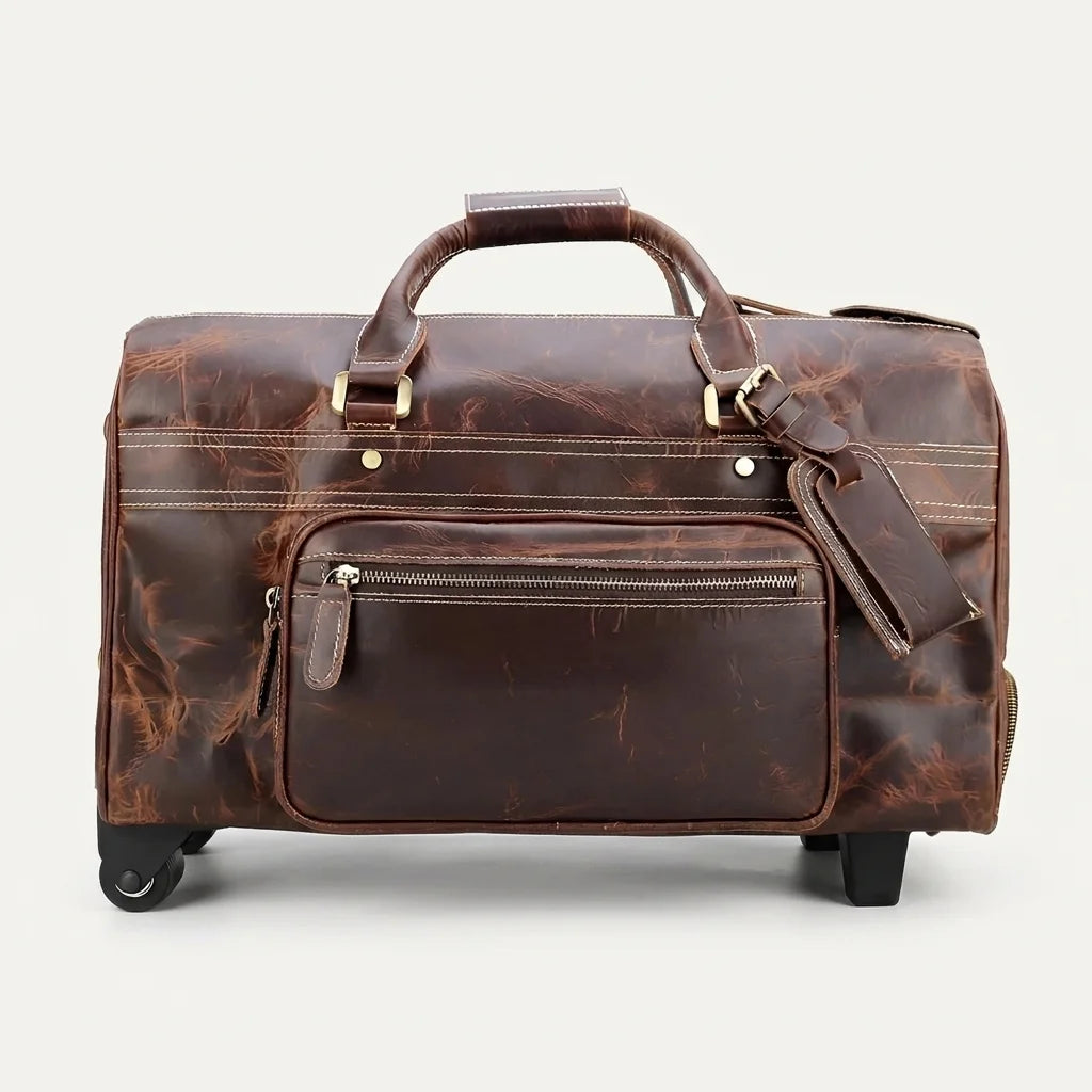 Genuine Leather Duffle Bag - premium brown travel