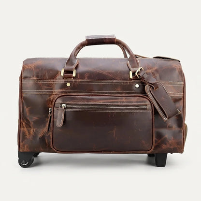 Genuine Leather Duffle Bag - premium brown travel